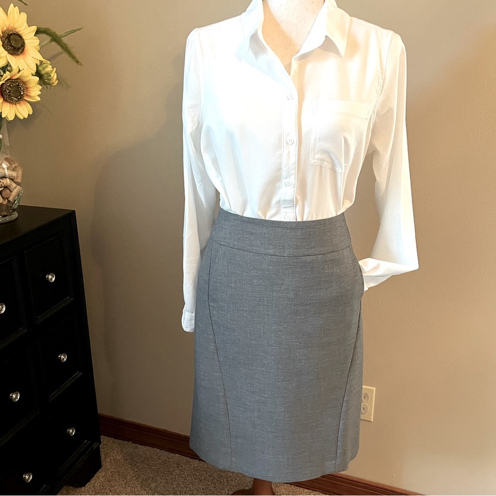 Soft gabardine dress pencil skirt, lined with double kick pleat, shaped waist.